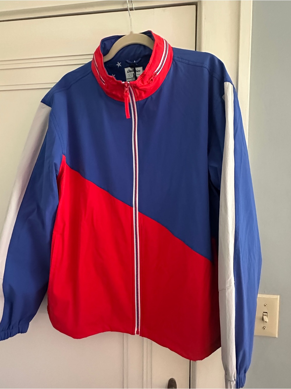 chubbies Colorblock Windbreaker Jacket in Blue, Red & White